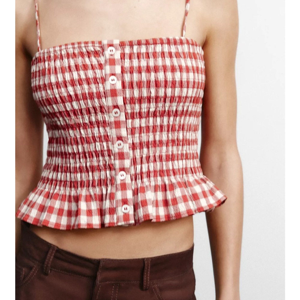 Zara Red and White Checkered Gingham Cropped Top - NWT sold out